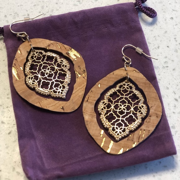 Cork and Gold Earrings - Picture 2 of 2